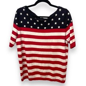 Ladies Talbots Red White Blue Stars Striped Patriotic Knit Top Size Large